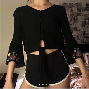 Floral Tie Navy Blouse